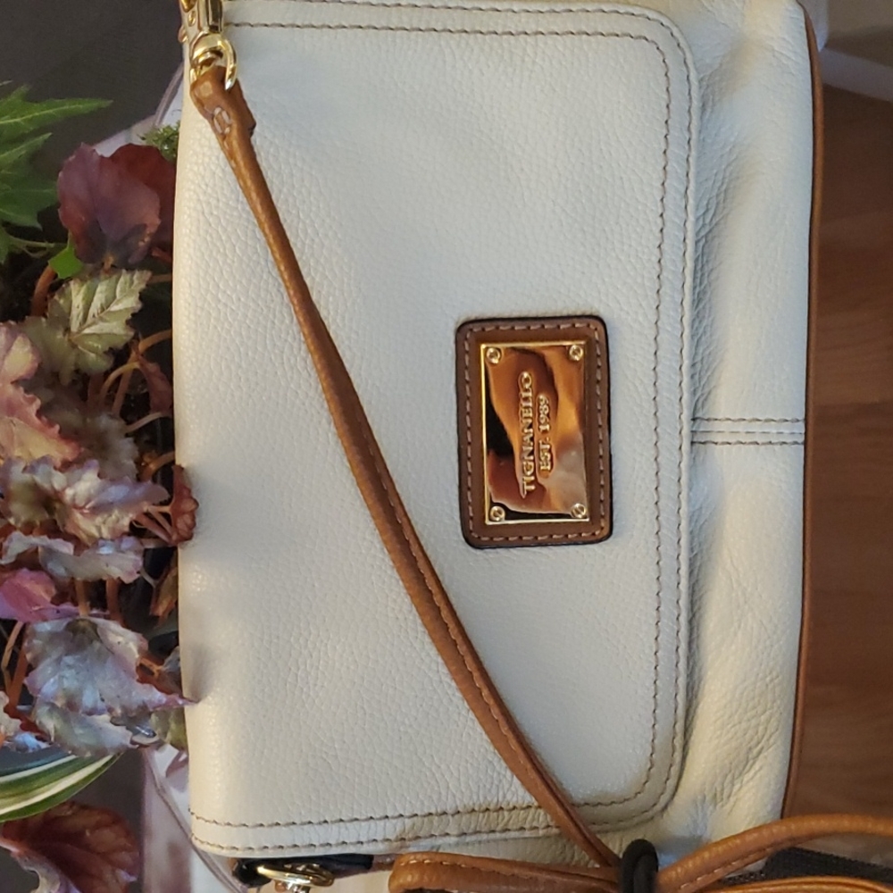 Tignanello crossbody strap and hanle strap 2 tone leather handbag
